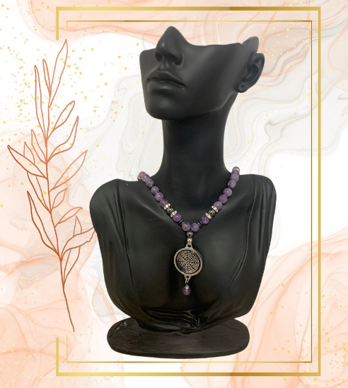 Collar de AMATISTA Y HEMATITA con protección contra las olas