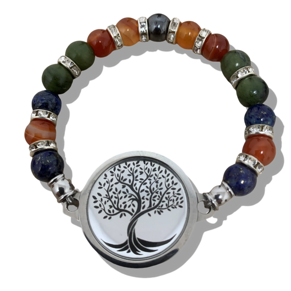 Bracelet en pierres :  CORNALINE RUBANNEE, JADE NEPHRITE & LAPIS LAZULI  avec protection ondes